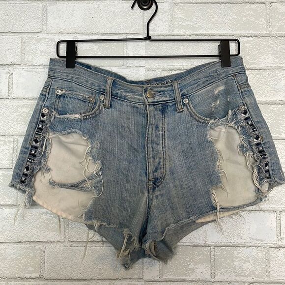 American Eagle Vintage Hi Rise Festival Shorts Button Fly Destroyed 8 - Picture 1 of 6